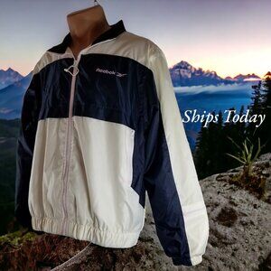 Reebok Woman's L Long Sleeve 100% Nylon Blue & White Zip Jacket 10986